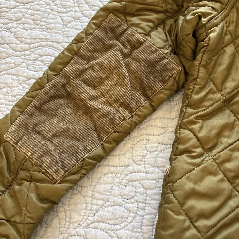 Barbour Alderley Jacket Kids Youth Size 6/7 Green Quilted Elbow Patches